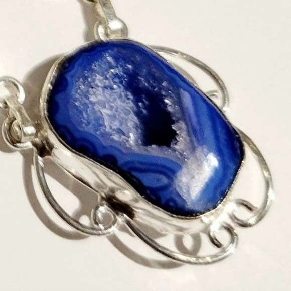 Natural Druzy 925 Silver Necklace - Picture 4 of 8